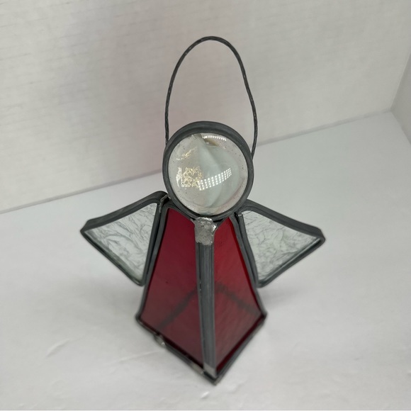 Red and Clear Stained Glass Holiday Angel Candle holder, Xmas Decor, Christmas - Picture 5 of 8